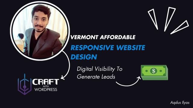 The central figure has their face obscured for privacy, dressed in professional attire, suggesting a business context. To the left of the figure is a logo with text “CRAFT WITH WORDPRESS,” indicating that the service offered involves WordPress website design. To the right are icons and text highlighting the benefit of “Digital Visibility To Generate Leads,” which implies that the service aims to improve online presence and attract potential customers. There is also an illustration of money, symbolizing financial gain or return on investment from using their services.