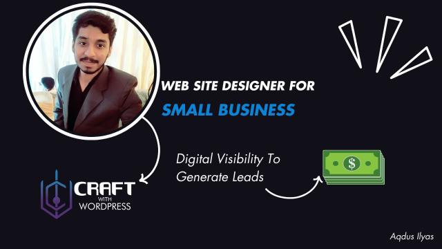 Central Figure: A pixelated face, possibly to maintain anonymity, represents a web designer. Logo: “CRAFT with WORDPRESS” suggests web design services using WordPress. Text: “Digital Visibility To Generate Leads” implies services for nonprofits’ online presence and lead generation. Name: “Aqdas Ilyas” is visible, likely the designer’s name.